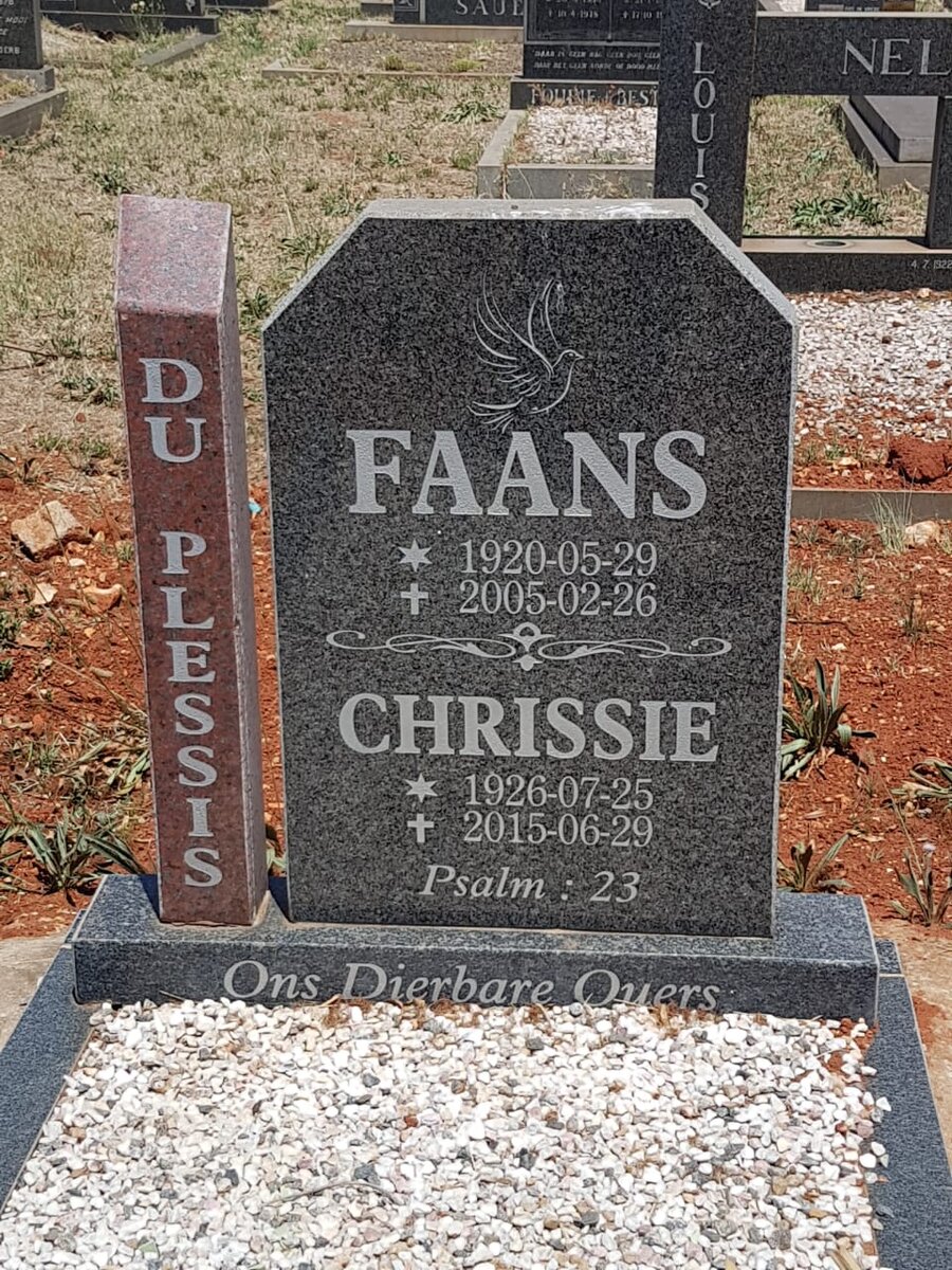 PLESSIS Faans, du 1920-2005 &amp; Chrissie 1926-2015