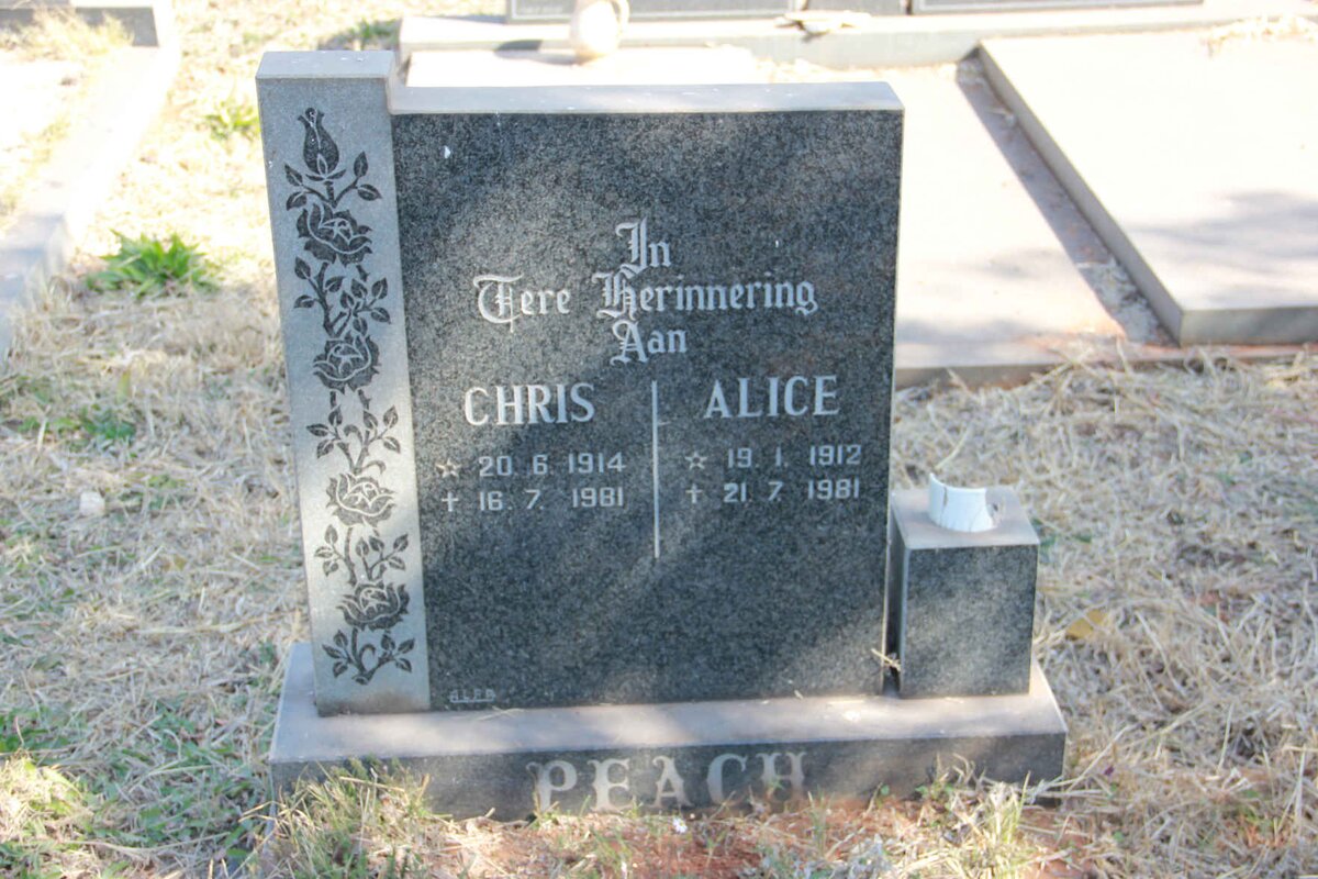 PEACH Chris 1914-1981 &amp; Alice 1912-1981