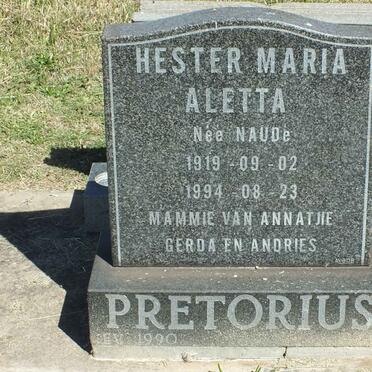 PRETORIUS Hester Maria Aletta nee NAUDÉ 1919-1994