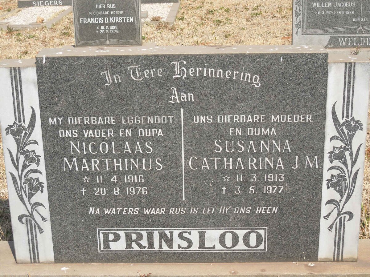 PRINSLOO Nicolaas Marthinus 1916-1976 &amp; Susanna Catharina J.M. 1913-1977