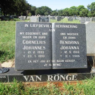 RÖNGE Cornelius Johannes, van 1933-1993 &amp; Hendrina Johanna 1933-2015