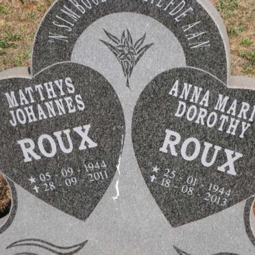 ROUX Matthys Johannes 1944-2011 & Anna Maria Dorothy 1944-2013