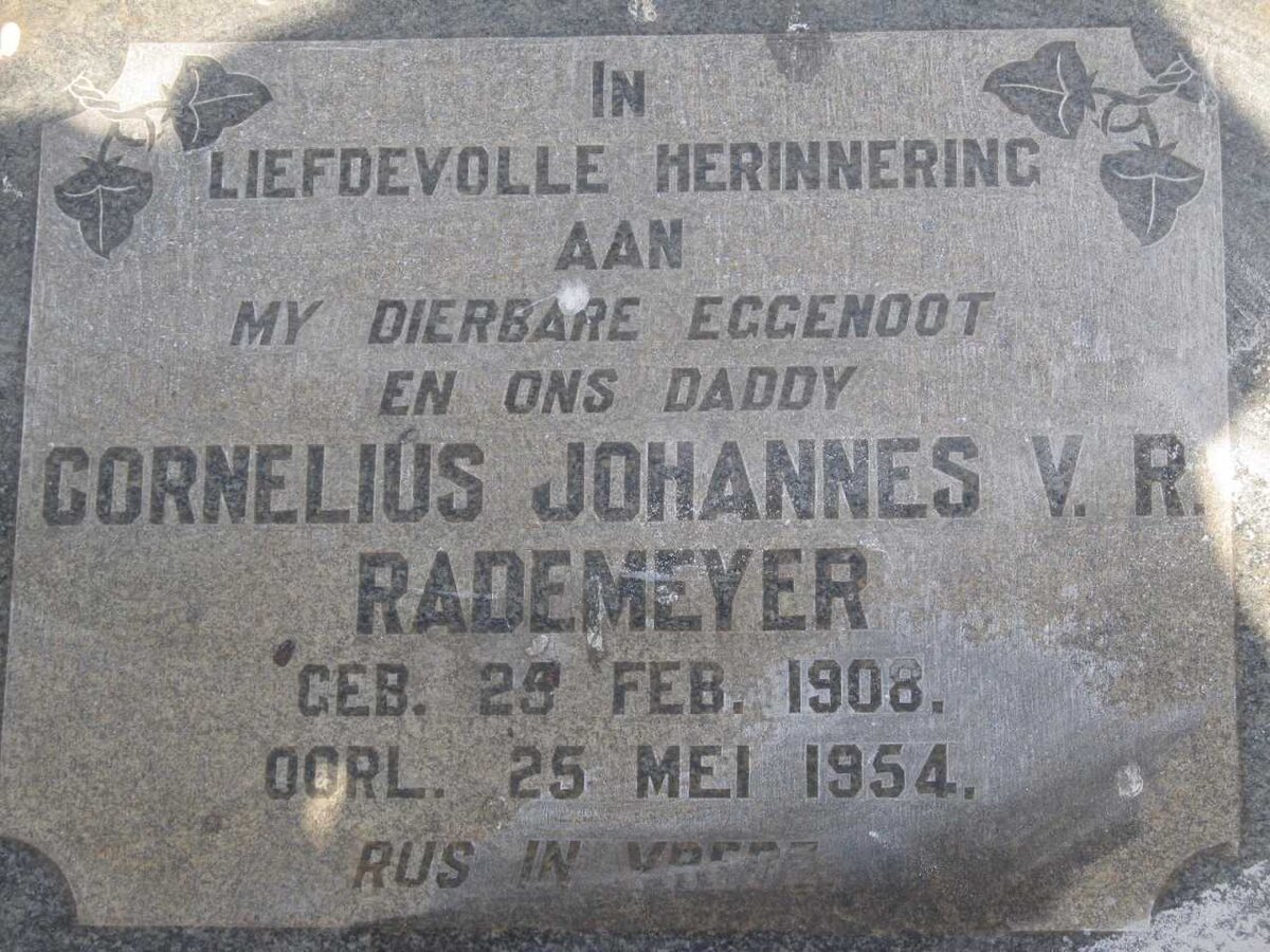 RADEMEYER Cornelius Johannes V.R. 1908-1954
