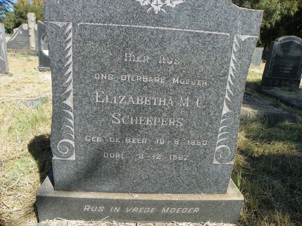 SCHEEPERS Elizabetha M.C. nee DE BEER 18?0-1962