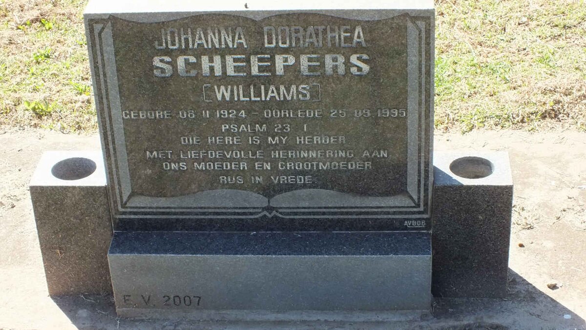 SCHEEPERS Johanna Dorathea nee WILLIAMS 1924-1995