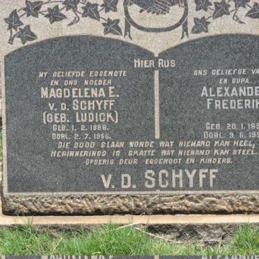 SCHYFF Alexander Frederik, v.d. 1891-1983 &amp; Magdelena E. LUDICK 1898-1956