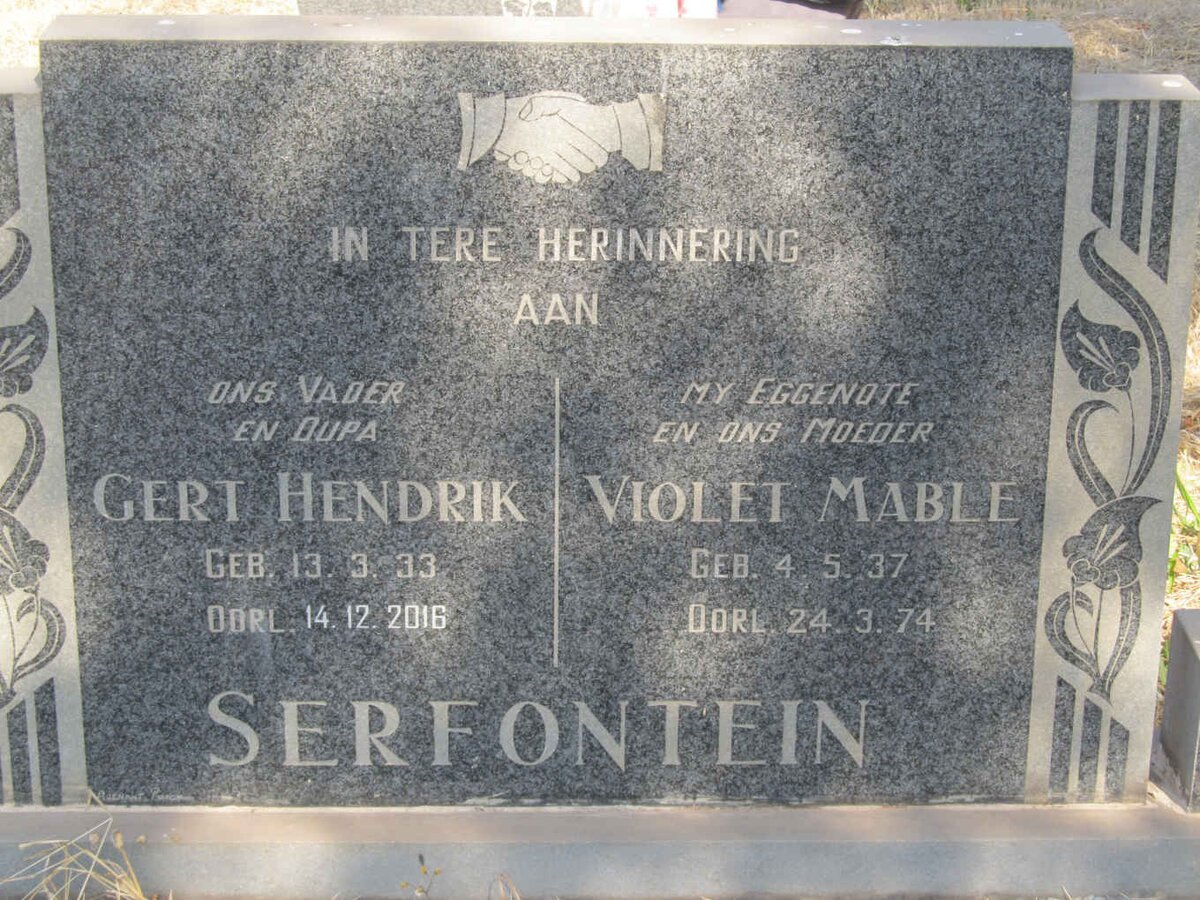 SERFONTEIN Gert Hendrik 1933-2016 &amp; Violet Mable 1937-1974