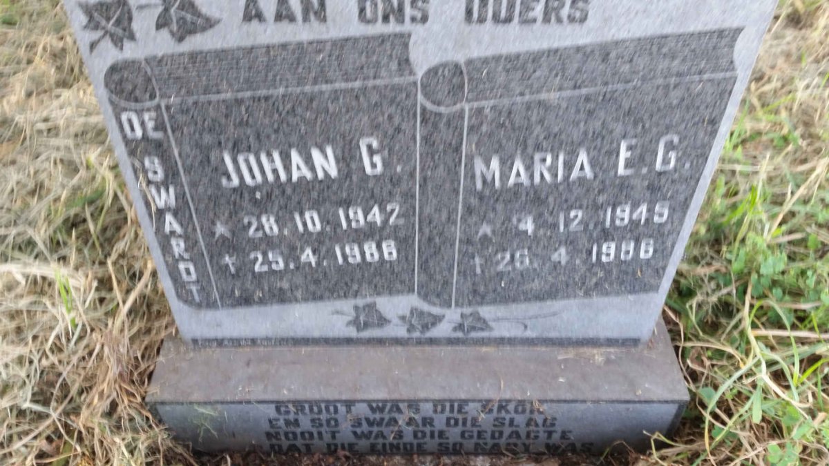 SWARDT Johan G., de 1942-1988 &amp; Maria E.G. 1945-1988