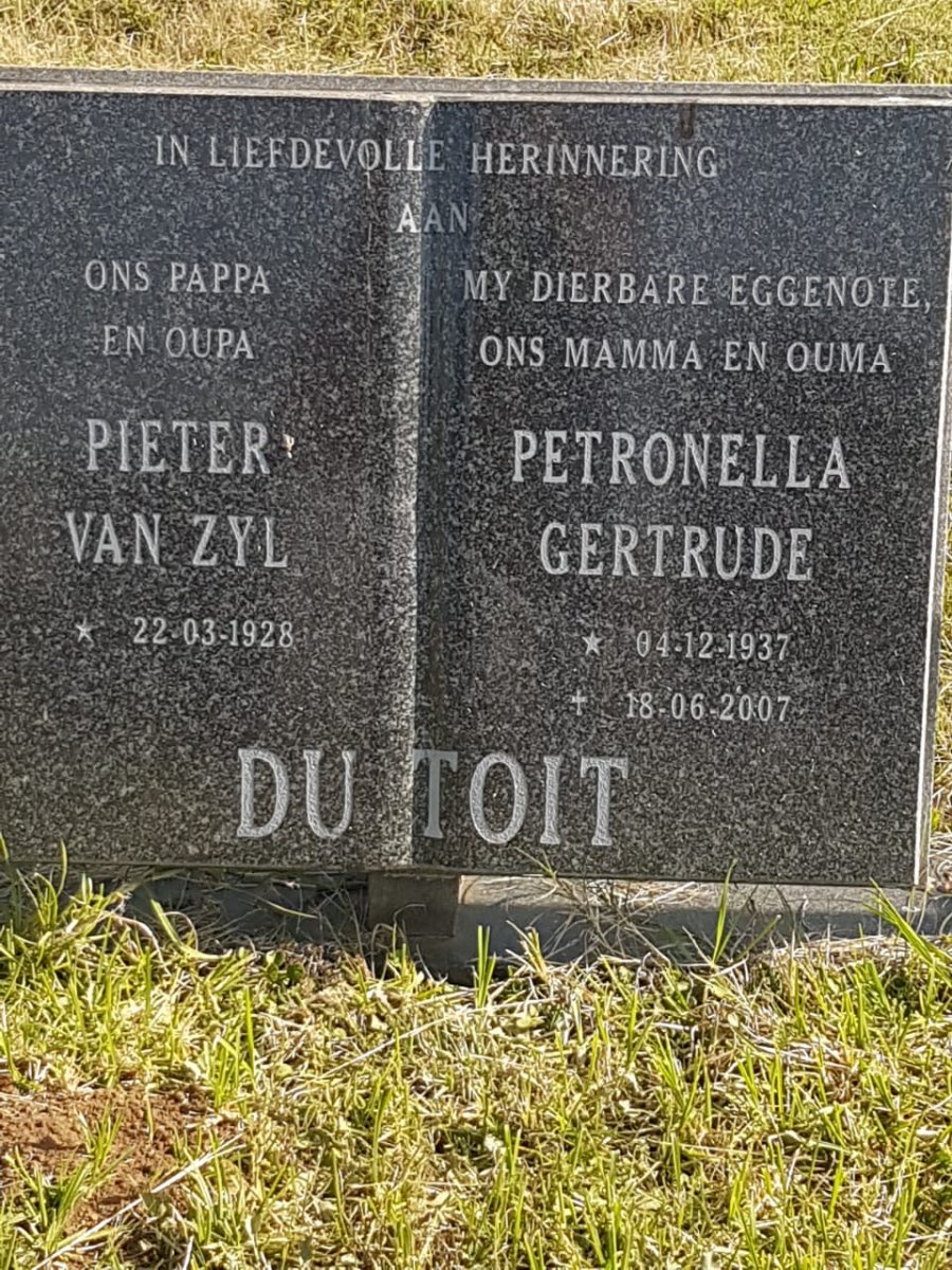 TOIT Pieter van Zyl, du 1928- &amp; Petronella Gertrude 1937-2007