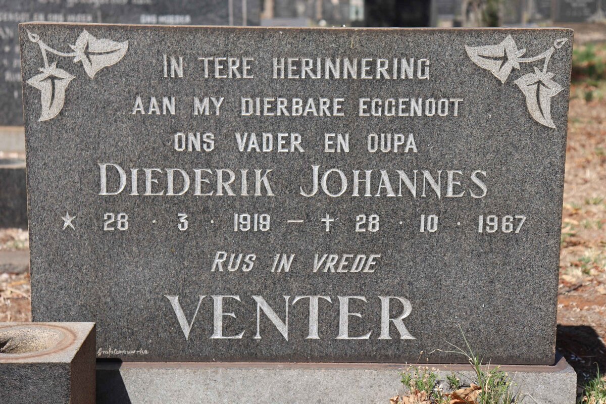 VENTER Diederik Johannes 1919-1967