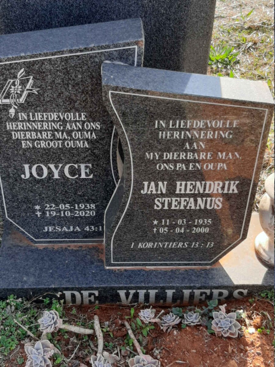VILLIERS Jan Hendrik Stefanus, de 1935- & Joyce 1938-2020