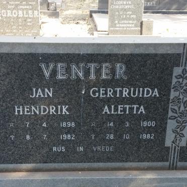 VENTER Jan Hendrik 1898-1982 &amp; Gertruida Aletta 1900-1982
