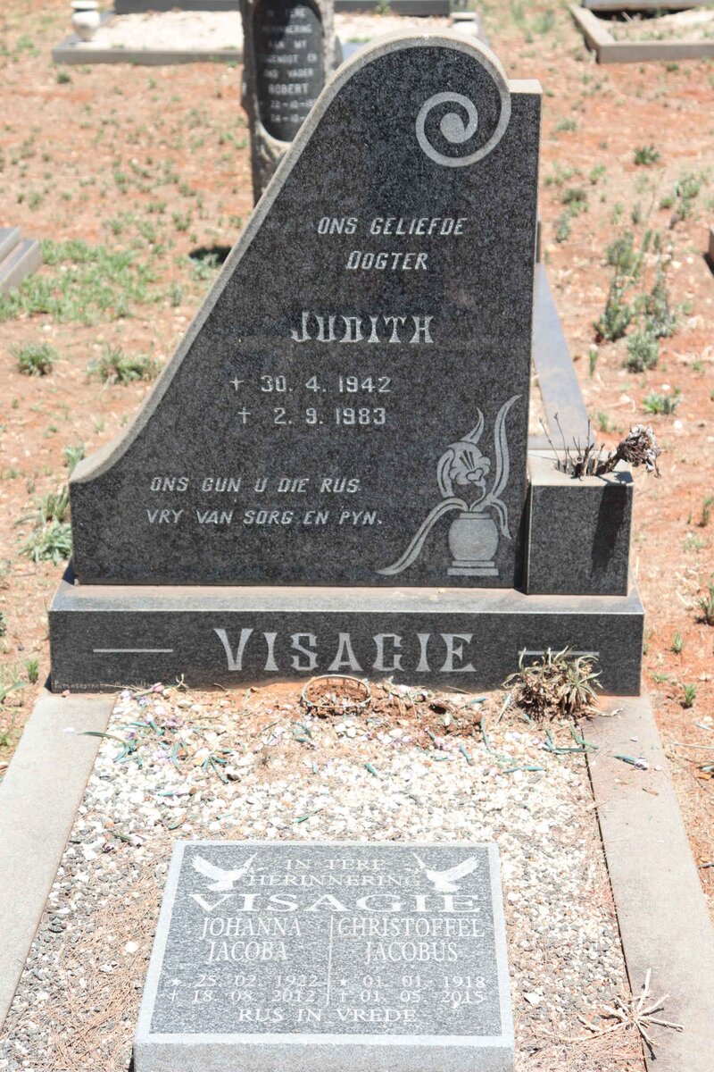 VISAGIE Christoffel Jacobus 1922-2012 & Johanna Jacoba 1918-2015 :: VISAGIE Judith 1942-1983 