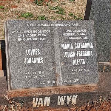 WYK Lowies Johannes, van 1918-1999 & Maria Catharina Louisa Fredrika Aletta 1921-