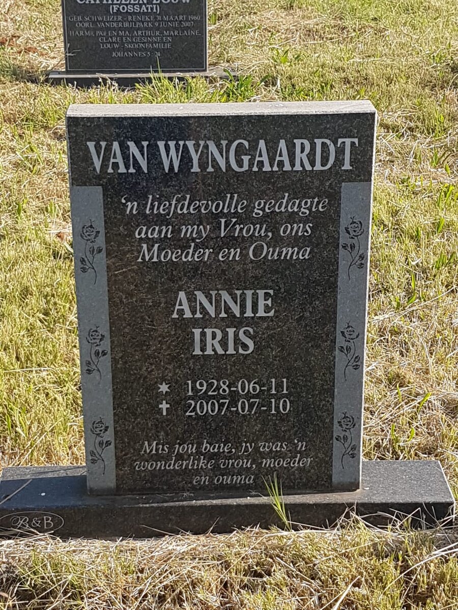 WYNGAARDT Annie Iris, van 1928-2007