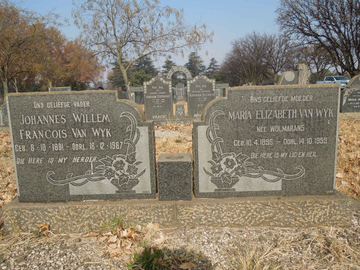 WYK Johannes Willem Francois, van 1881-1967 &amp; Maria Elizabeth WOLMARANS 1896-1959