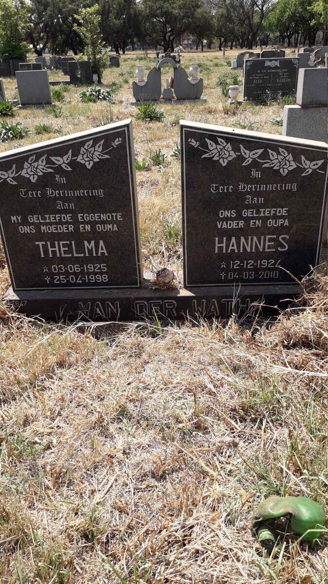 WATH Hannes, van der 1924-2010 &amp; Thelma 1925-1998