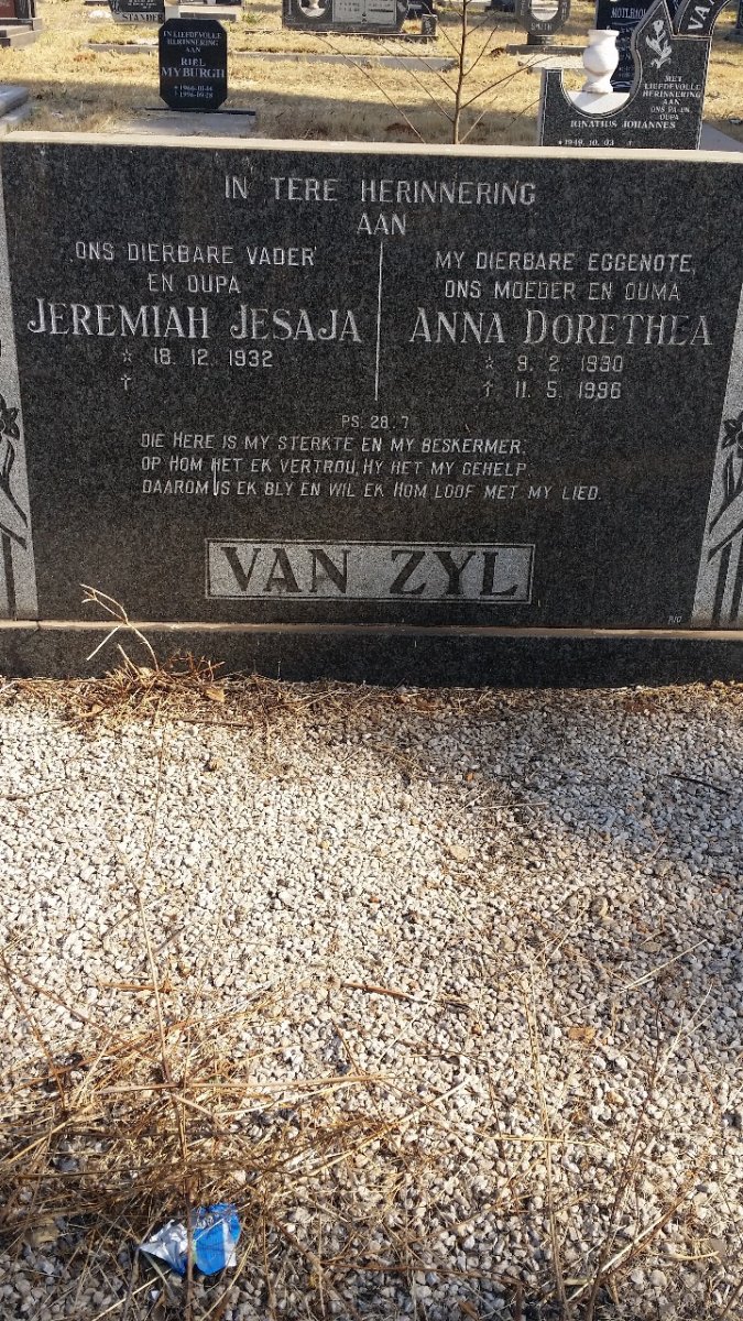 ZYL Jeremiah Jesaja, van 1932- &amp; Anna Dorethea 1930-1996