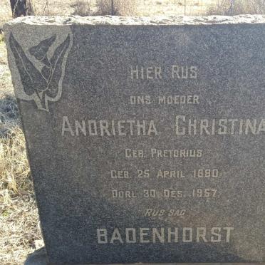 BADENHORST Andrietha Christina nee PRETORIUS 1880-1957