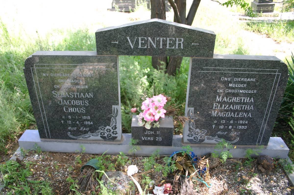VENTER Sebastian Jacobus Crous 1915-1984 &amp; Magretha Elizabetha Magdalena 1924-1993