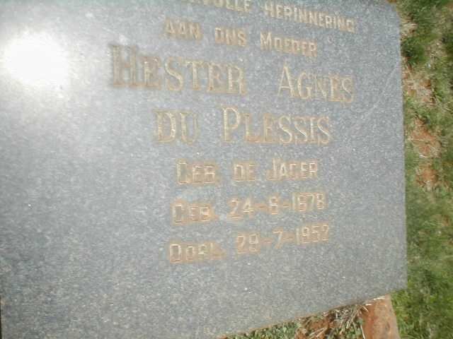 PLESSIS Hester Agnes, du nee DE JAGER 1878-1952