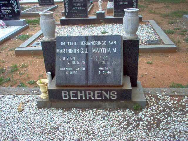 BEHRENS Marthinus C.J. 1904-1979  &amp;  Martha M. 1909-1985