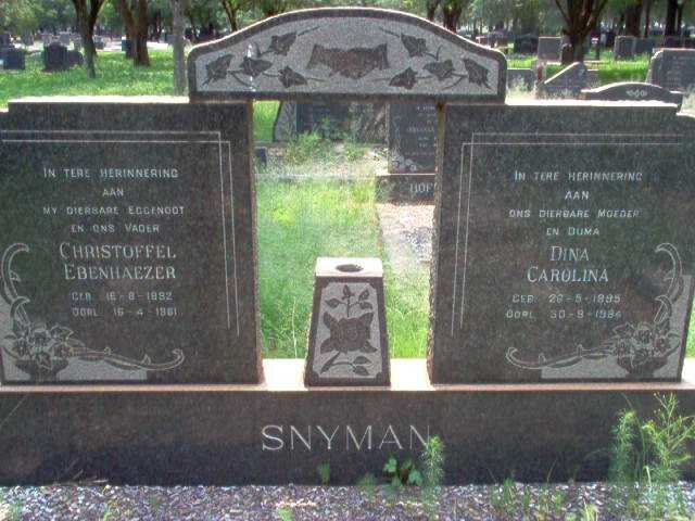 SNYMAN Christoffel Ebenhaezer 1892-1961 &amp; Dina Carolina 1895-1984