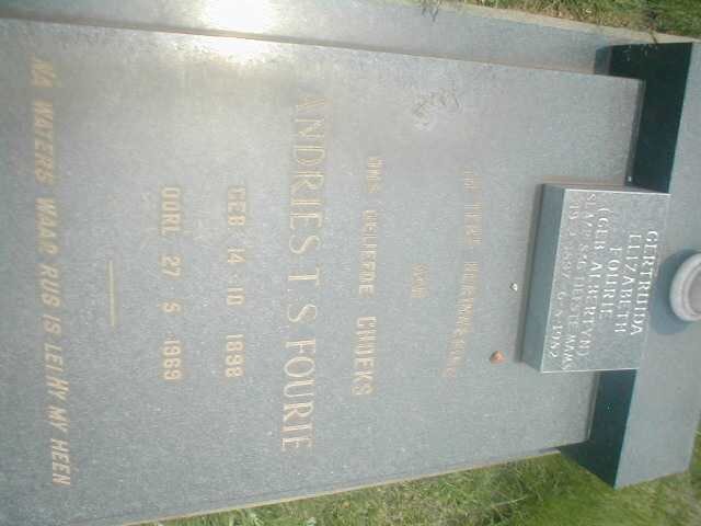 FOURIE Andries T.S. 1898-1969 &amp; Gertruida Elizabeth ALBERTYN 1897-1982