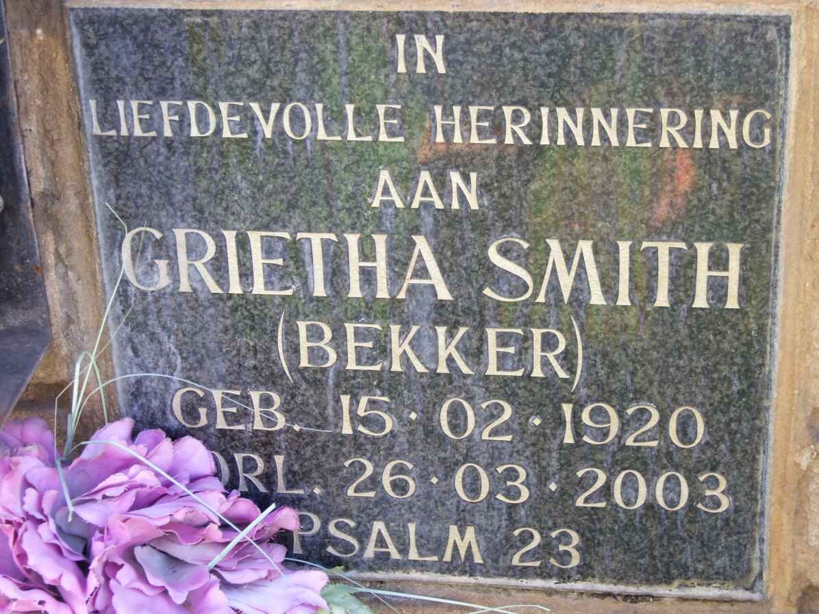 SMITH Grietha nee BEKKER 1920-2003