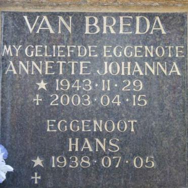 BREDA Hans, van 1938- &amp; Annette Johanna 1943-2003