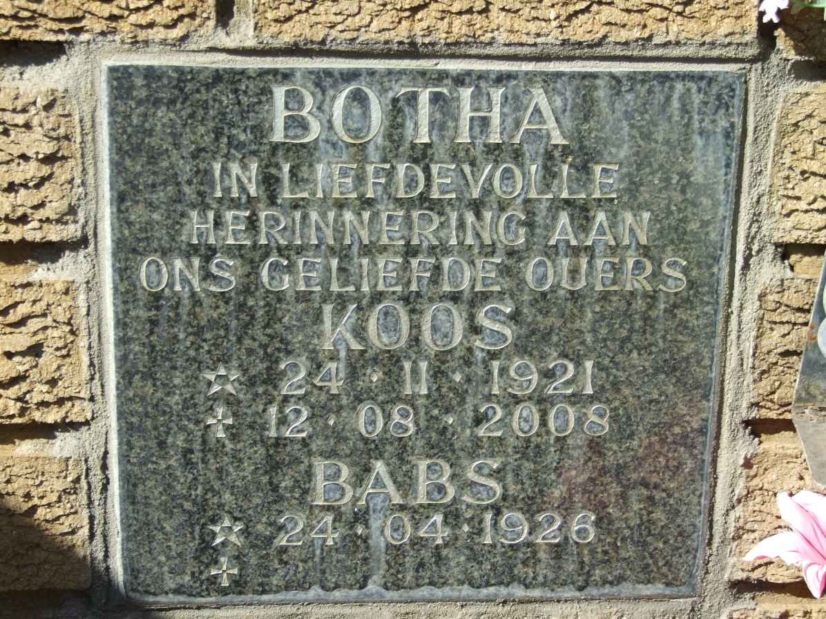 BOTHA Koos 1921-2008 &amp; Babs 1926-