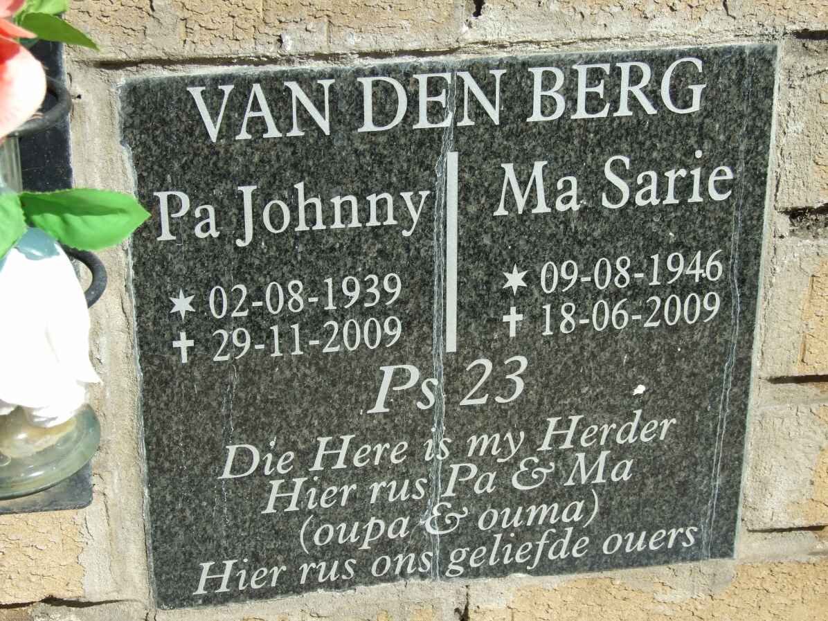 BERG Johnny, van den 1939-2009 &amp; Sarie 1946-2009