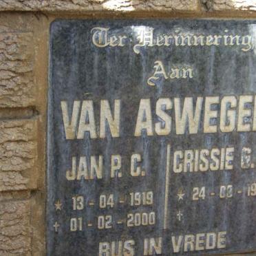 ASWEGEN Jan P.C., van 1919-2000 &amp; Crissie G.S. 1922-