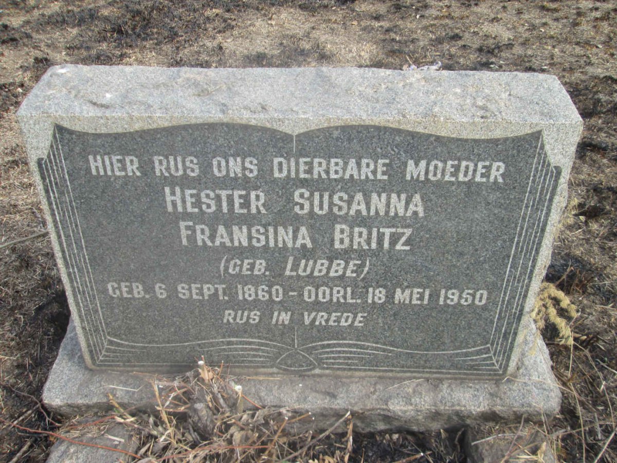 BRITZ Hester Susanna Fransina nee LUBBE 1860-1950