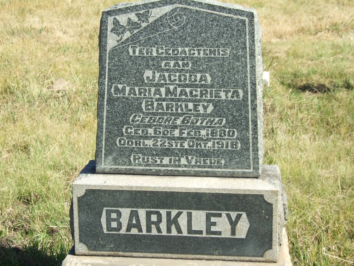 BARKLEY Jacoba Maria Magrieta nee BOTHA 1880-1918