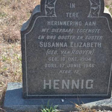 HENNIG Susanna Elizabeth nee VAN ROOYEN 1904-1946