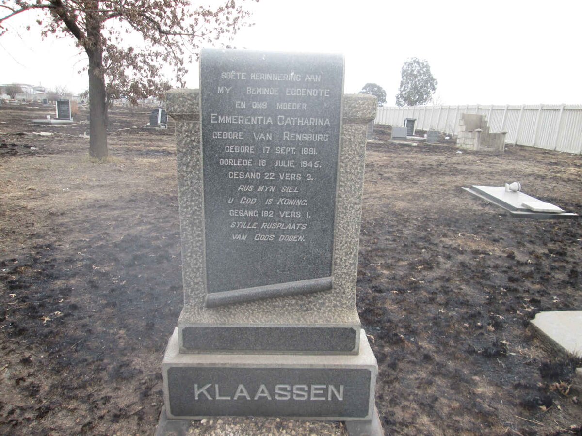 KLAASSEN Emmerentia Catharina nee VAN RENSBURG 1881-1945