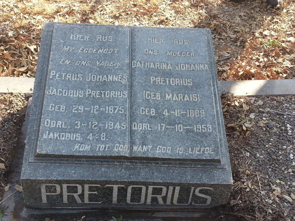 PRETORIUS Petrus Johannes Jacobus 1875-1945 &amp; Catharina Johanna MARAIS 1889-1953