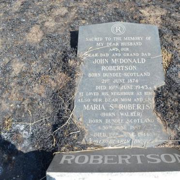 ROBERTSON John McDonald 1874-1943 &amp; Maria S. WALKER 1887-1946