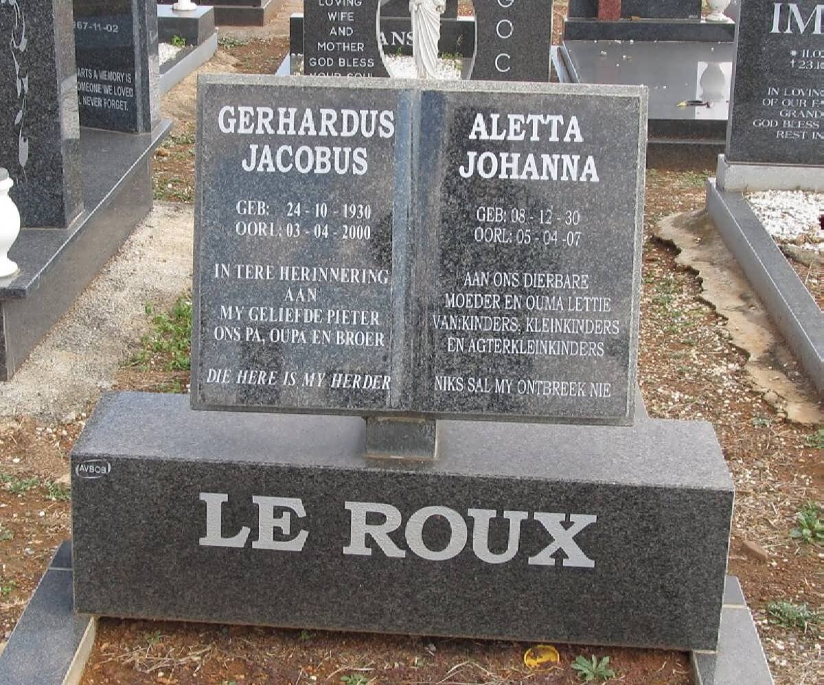 ROUX Gerhardus Jacobus, le 1930-2000 &amp; Aletta Johanna 1930-2007 