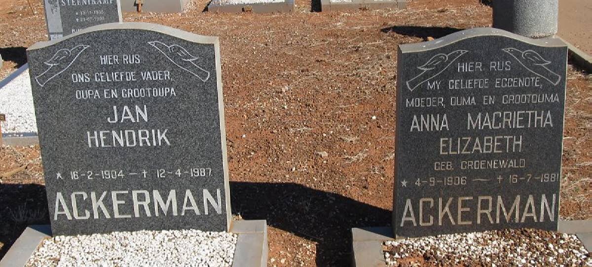 ACKERMAN Jan Hendrik 1904-1987 &amp; Anna Magrietha Elizabeth GROENEWALD 1906-1981