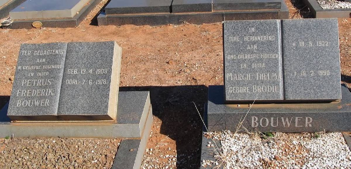 BOUWER Petrus Frederik 1909-1978 &amp; Margie ? BRODIE 1922-1990