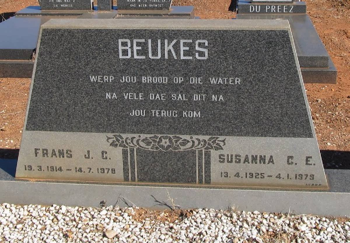 BEUKES Frans J.C. 1914-1978 &amp; Susanna C.E. 1925-1979