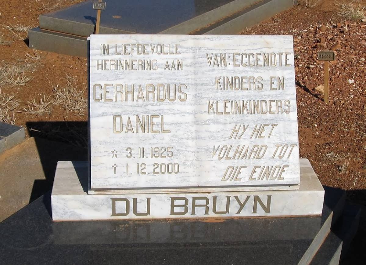 BRUYN Gerhardus Daniel, du 1925-2000