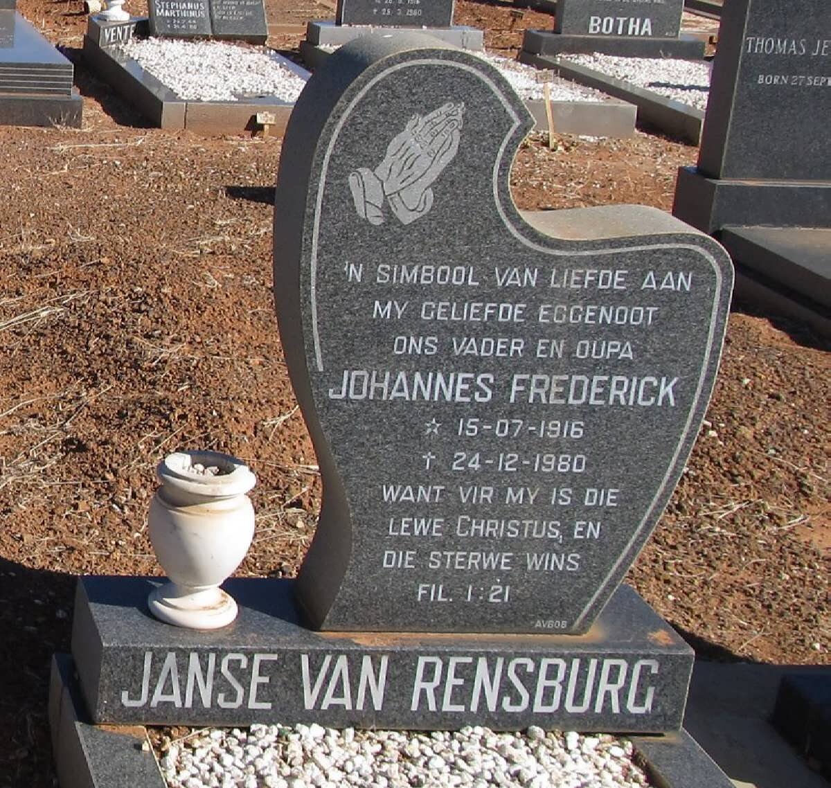 RENSBURG Johannes Frederick, Janse van 1916-1980