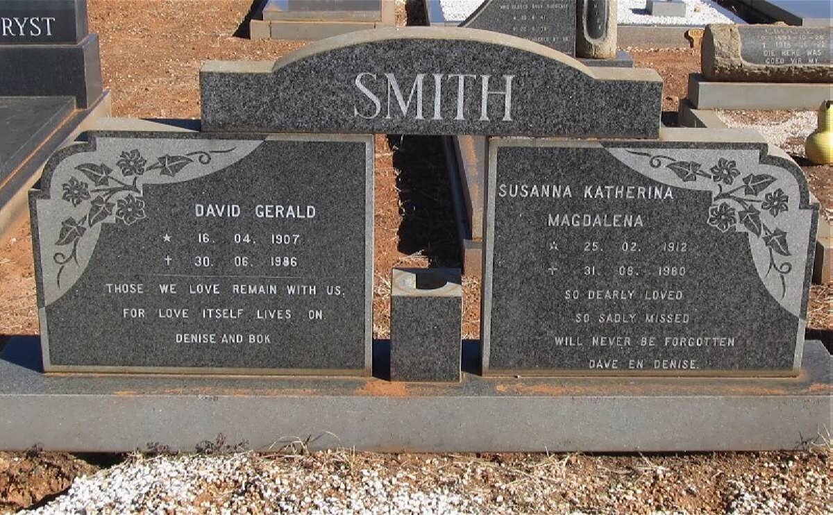 SMITH David Gerald 1907-1986 &amp; Susanna Katherina Magdalena 1912-1980