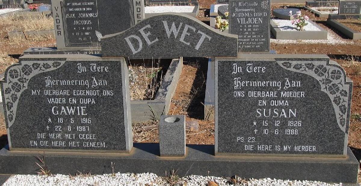 WET Gawie, de 1915-1987 &amp; Susan 1926-1988