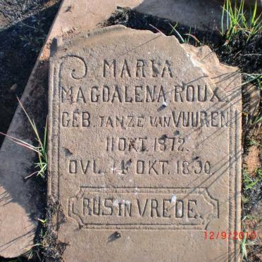 ROUX Maria Magdalena nee JANZE VAN VUUREN 1872-1890