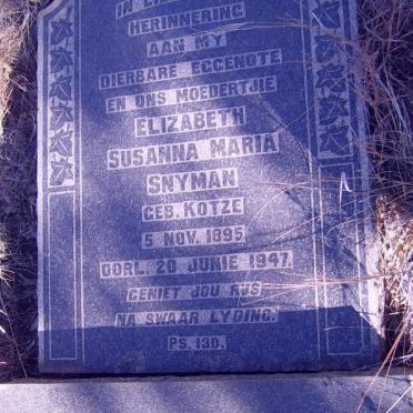SNYMAN Elizabeth Susanna Maria nee KOTZE 1895-1947
