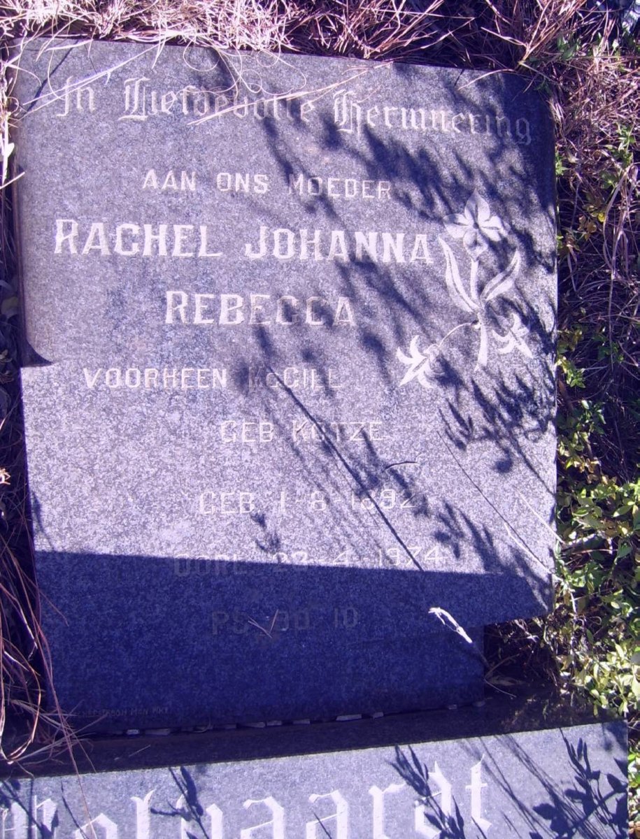WOLVAARDT Rachel Recebba formerly McGILL nee KOTZÉ 1892-1974